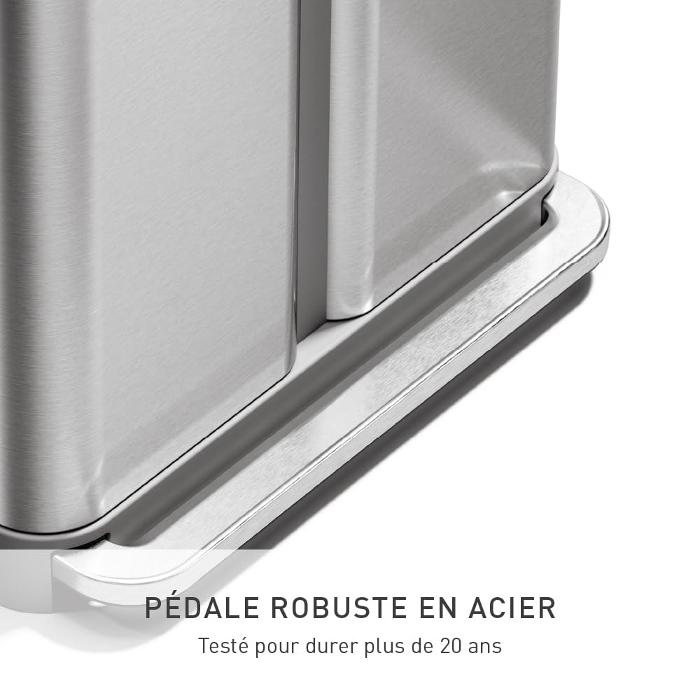 simplehuman Poubelle de Cuisine 58 L (34/24), Acier Inoxydable Brossé