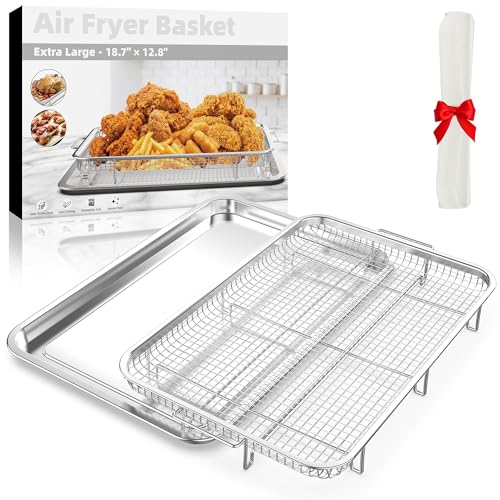 Comparison: Best Air Fryer Pan For Oven 9 Air Fryer Basket for Oven, Extra Large 18.8" x 12.8" Oven Air Fryer Basket and Tray Set with 30 PCS Parchment Papers, Stainless Steel Air Fryer Pan and Crisper Tray (Silver)