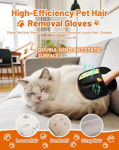Image of 2PCS Hair Removal Glove, Pet Hair Removal Tool, Reusable Removal Tool for Couch, Furniture, Carpet, Car Seat, Cat Grooming Tools