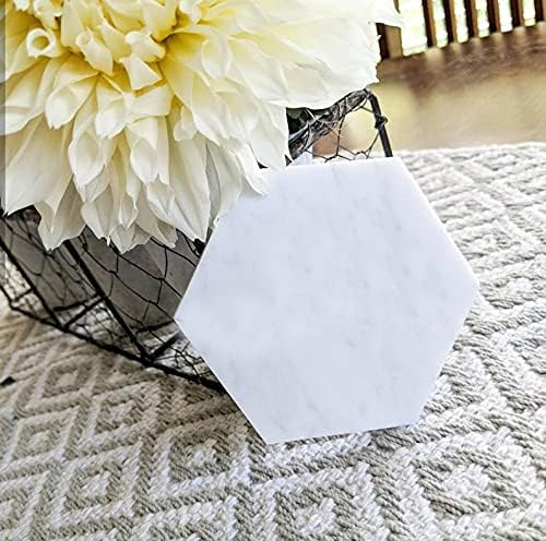 Miniatura 7 de Juego de 6 posavasos de mármol para bebidas, posavasos hexagonales de mármol blanco para bebidas, decoración de mármol, posavasos de mármol blanco