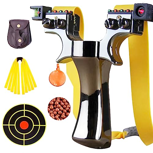 Generic High-Precision Laser Flat Leather SlingShot Set with Laser Sight and Fast Shooting Mechanism, Modern, Black, Ideal for Hunting and Outdoor Competition