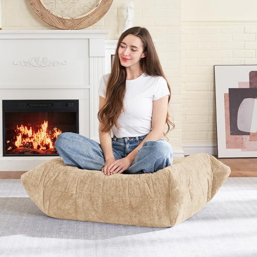Image of HABUTWAY Bean Bag Ottoman,Memory Foam Foot Rest,Ottoman,Khaki | Fireside Chair Ottoman,Memory Foam Lazy Bean Bag Sofa for Living Room,Bedroom,Dorm,Office