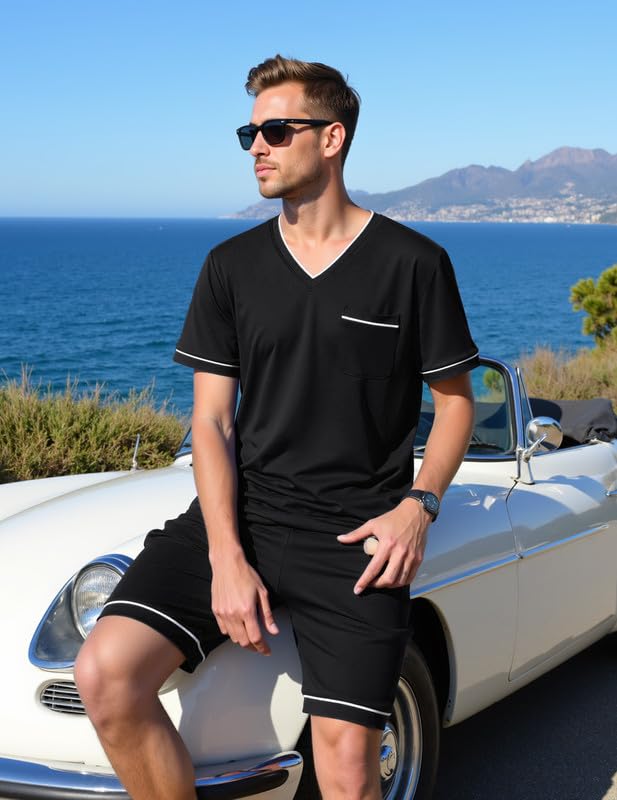 Marvmys Men Pajamas Set Summer Pajamas Short Sleeve Pajama Set Lightweight Pj Set Sleepwear Outfits with Pockets S-2XL3