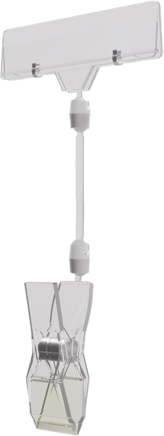 50 Pack Clear Sign Clips Holders 6.3 inch Double Sided Swivel Price Holder Clips for Shelves, Store, Business, Retail