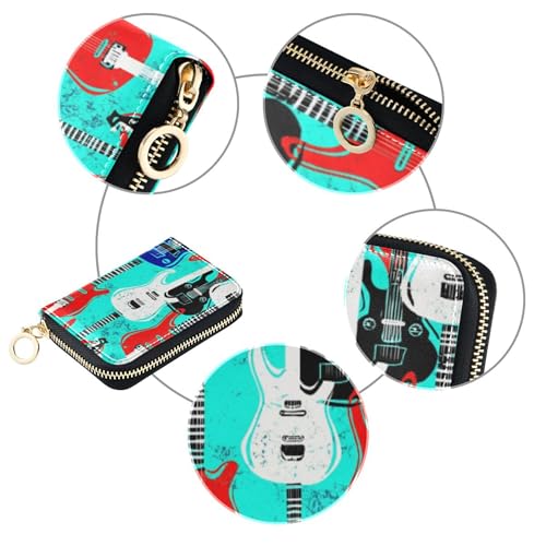 Colorful Electric Acoustic Guitars Blue Women Wallet Zip Around RFID Blocking Credit Card Wallets Cute Decorative Mens Wallet with Coin Pocket4