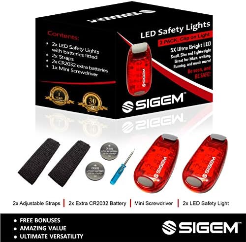 LED Safety Lights (2 Pack) + FREE Bonuses | Clip on Flashing Strobe Light High Visibility for Running Jogging Walking Cycling for Kids Dogs Bicycle Helmet Bike Tail light