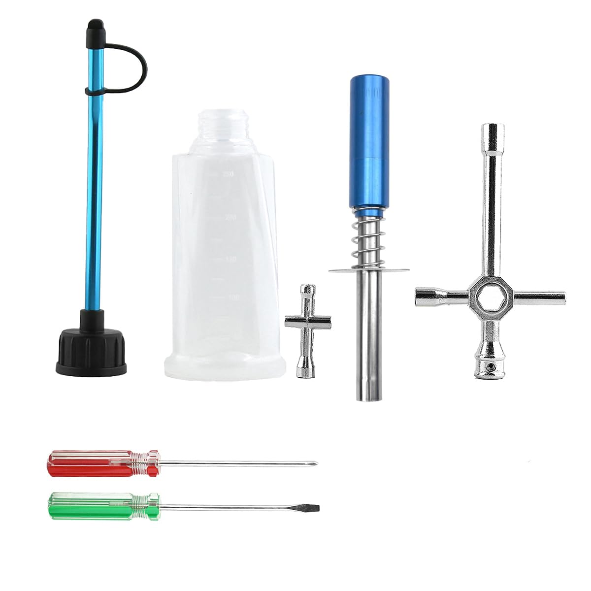 RC Nitro Starter Kit Glow Plug Igniter Starter Fuel Bottle and 2pcs Cross Wrenches 2pcs Screwdrivers for Axial Losi Traxxas Redcat HSP 1/8 1/10 Nitro RC Car