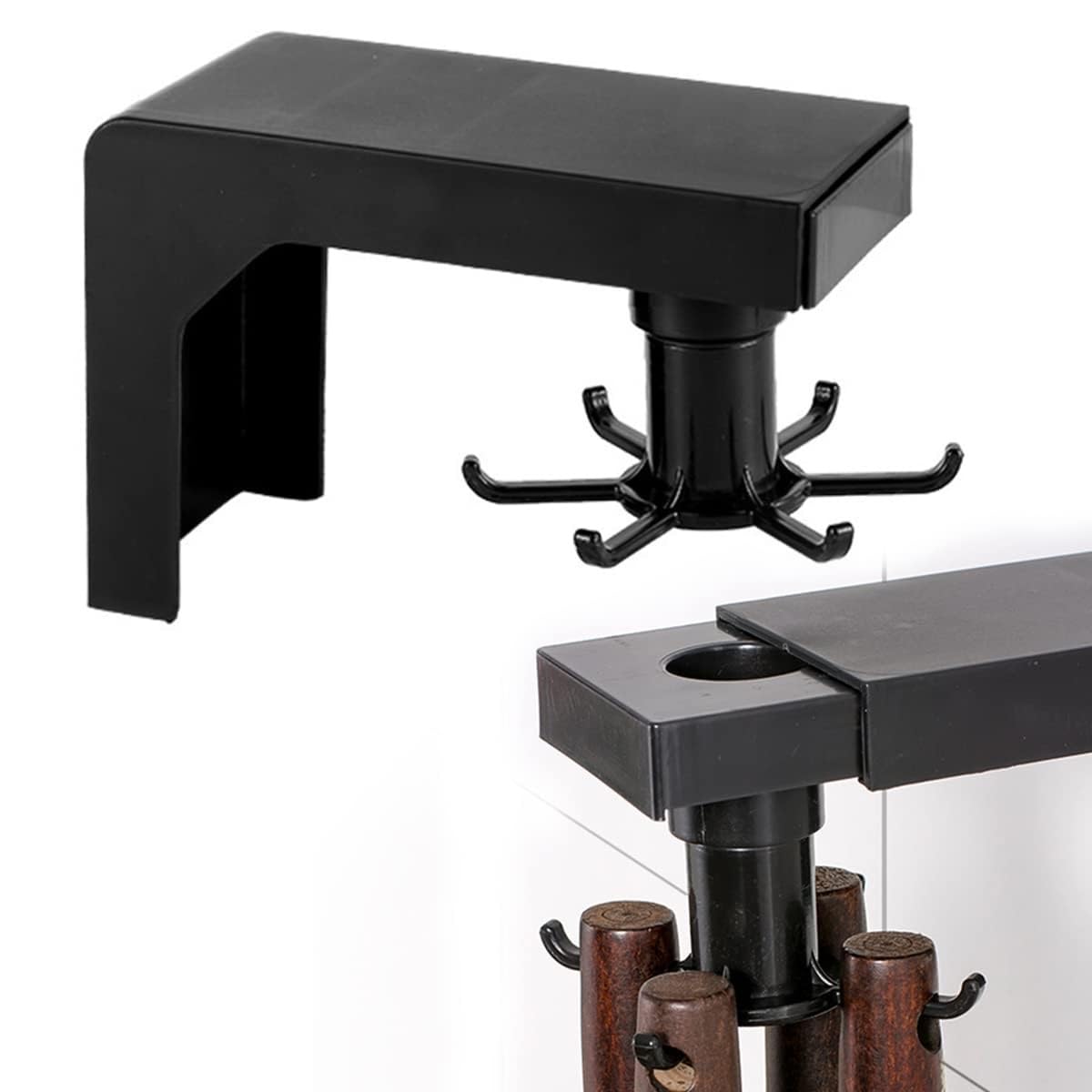 ECVVMulti-Purpose Kitchen Hooks: 360° Rotatable Rack for Organized Storage & Spoon Hanger Accessories-BLACK