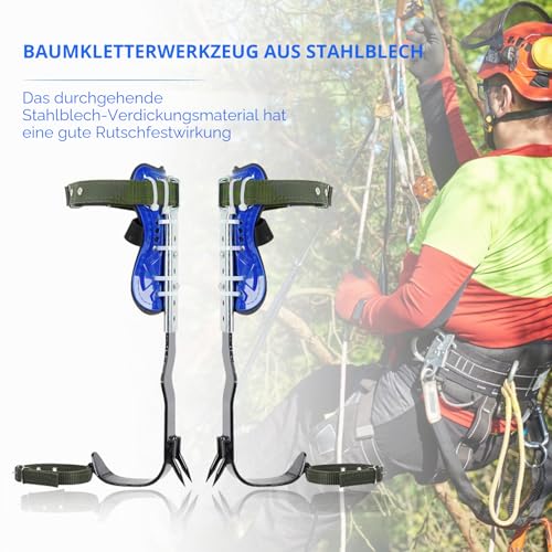 Helangel Baumklettern Ausrüstung Set,Aomdom Tree Climbing Tree Spikes mit 2 Zahnrädern und 5-Punkt-Sicherheitsgurten,Verstellbare Wadenhöhe(Blau)