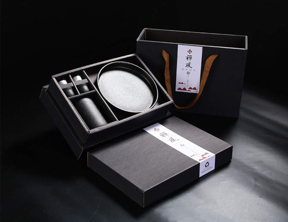 Ensemble de 9 Tasses à saké japonaises avec réchaud en céramique Noire pour Services à thé à Domicile (AA)