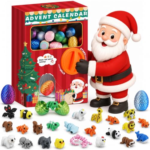 2026 24 Pcs 3d Printed Animals Advent Calendar with Capsule Vending Machine