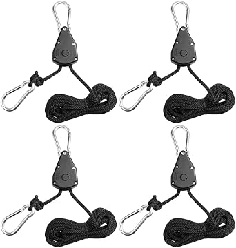 4-Pack Heavy Duty Adjustable Grow Light Ratchet Rope Hanger Yoyo 68.9In Length, Braided Nylon & Stainless Steel, 150 lbs Load Capacity for Indoor/Outdoor Plant Lighting, Garden Tool Suspension