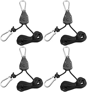 4-Pack Heavy Duty Adjustable Grow Light Ratchet Rope Hanger Yoyo – 68.9In Length, Braided Nylon & Stainless Steel, 150 lbs Load Capacity for Indoor/Outdoor Plant Lighting, Garden Tool Suspension