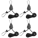 4-Pack Heavy Duty Adjustable Grow Light Ratchet Rope Hanger Yoyo – 68.9In Length, Braided Nylon & Stainless Steel, 150 lbs Load Capacity for Indoor/Outdoor Plant Lighting, Garden Tool Suspension