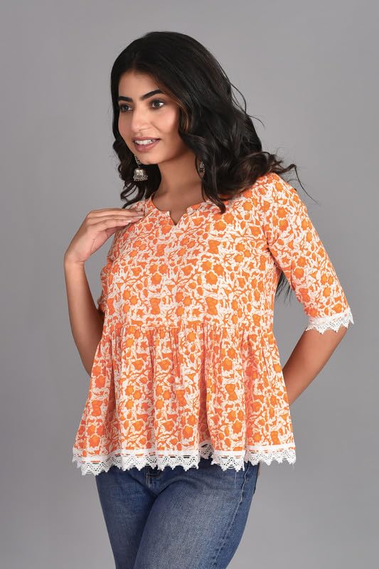 Image of KURTARI Women's Cotton Floral Anarkali Kurti Top | Printed Tunic Short Kurti for Women | Casual Party Ethnic Top