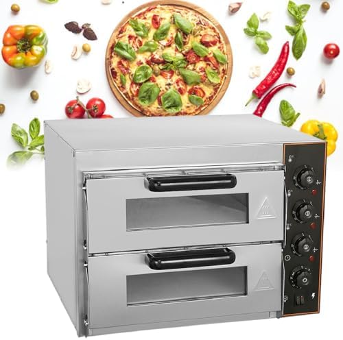 16" Indoor Double Decker Countertop Oven,Electric Pizza Oven,with 60-Minute Timer and 3 Heat Tubes, for Home and Restaurant
