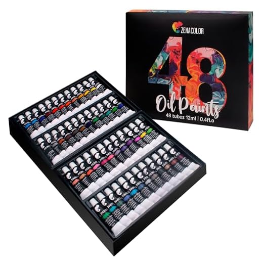 Zenacolor 48 Tubos de Pinturas al Oleo Set de 48 x 12 mL - Pintura para Profesionales - Caja de 48 Colores Diferentes - Ideal para Adultos