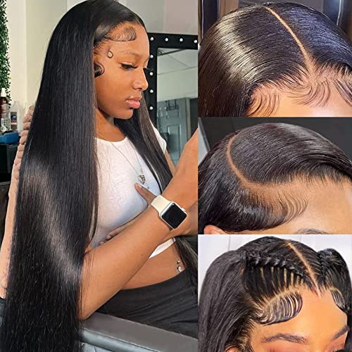 XUBULO 34 Inch Lace Front Wigs Human Hair Pre Plucked with Baby Hair 200 Density Real Human Hair Wig Straight 13x4 HD Lace Frontal wigs