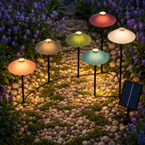Image of XERGY Solar Colorful Umbrella Design Garden Stake Lights, Waterproof Outdoor Decorative LED Lights, 1200mAh Battery, 8 Lighting Modes, Auto ON /Off Dusk to Dawn for Lawn & Pathway (Pack of 6)
