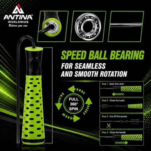 Image of Worldwide Double Colour Skipping Rope with Ball Bearings | Adjustable 275 cm Rope Length | High Speed Jump Rope for Men, Women & Kids | Comfortable Grip | Fitness, Cardio & Cross Training (Floro Green)