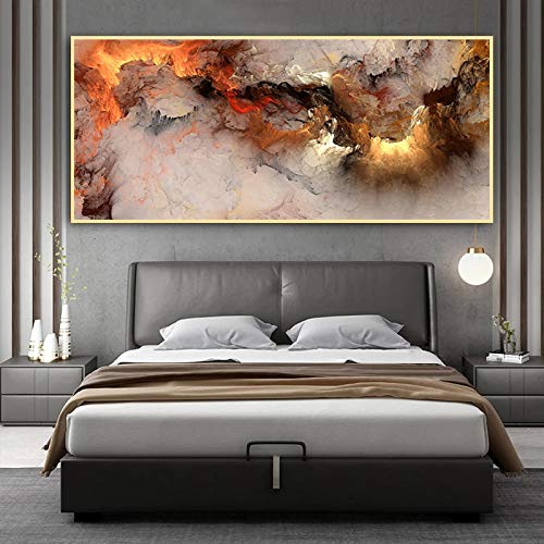 Affiche nuage coloré abstrait, impression sur toile orange 60x180cm