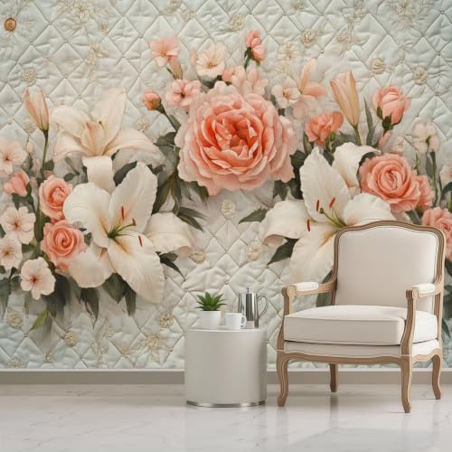Papier peint fleurs lys 3D rose intissé de qualité supérieure - 4