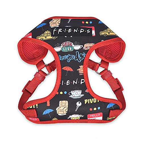 Friends TV Show Iconic Graphics Dog Harness for Small Dogs, Small (S) | Black Small Dog Harness, No Pull Dog Harness with D-Ring | Machine Washable Friends Merch for Dogs from Friends TV Show