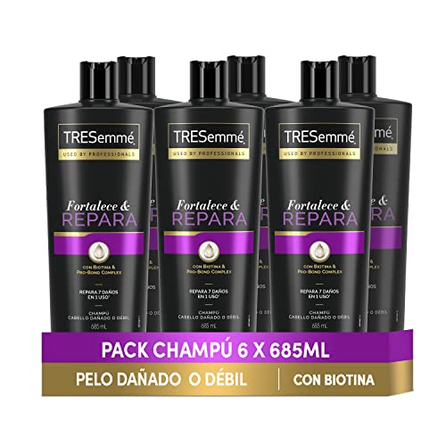 TRESemmé Champú Repara & Fortalece para pelo dañado o débil con Biotina, protege contra 7 daños del cabello - Pack de 6 x 685ml
