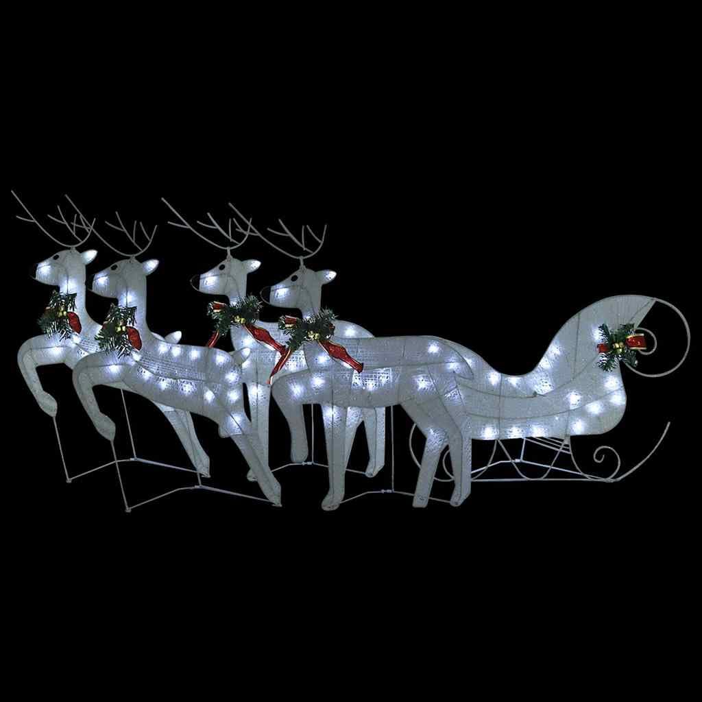 HaoChrymec Renne natalizie con slitta a 100 LED, bianco, set da 5 pezzi