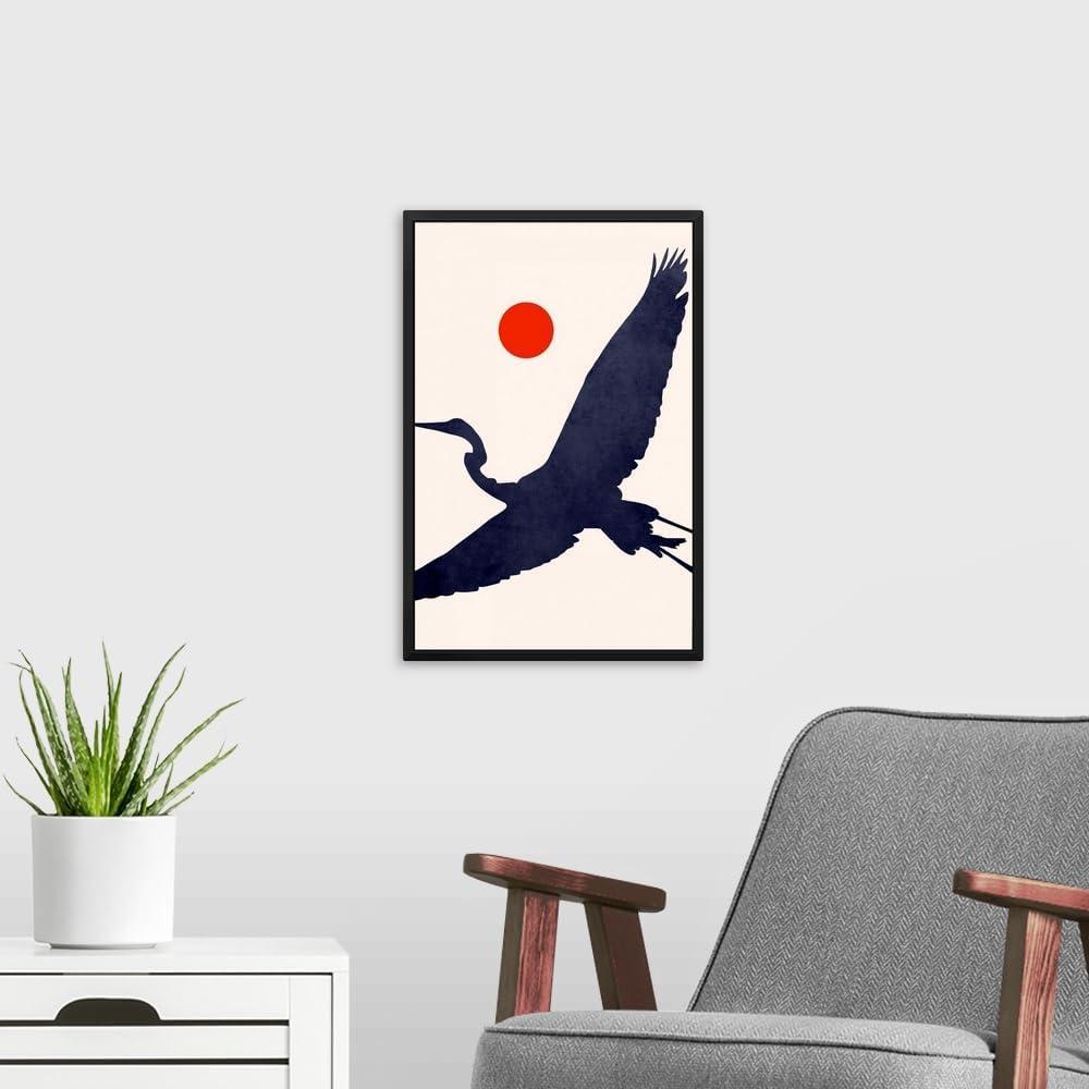 Crane Black Float Frame Canvas Art, Bird Artwork