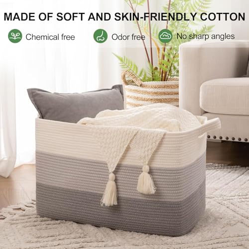 Image of OIAHOMY 50L Storage Basket Large Blanket Basket Living Room Gray 3-Pack