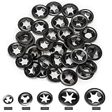 OIIKI 200pcs Internal Tooth Washers, Quick Locking Washers, Push On Speed Clips Fasteners Kit, 65Mn