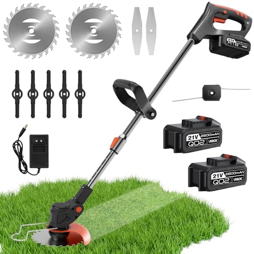 Qawner Débroussailleuse Electrique sans Fil, Coupe Bordure sans Fil avec Batterie, 3 Types De Lames, Débroussailleuse Batterie, Réglable en Hauteur, Léger, pour...