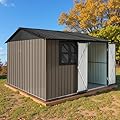 8' x 6' Outdoor Storage Shed, Sturdy Metal Building w/Windows & Lockable Doors for Garden, Backyard, Poolside and Lawn, Brown