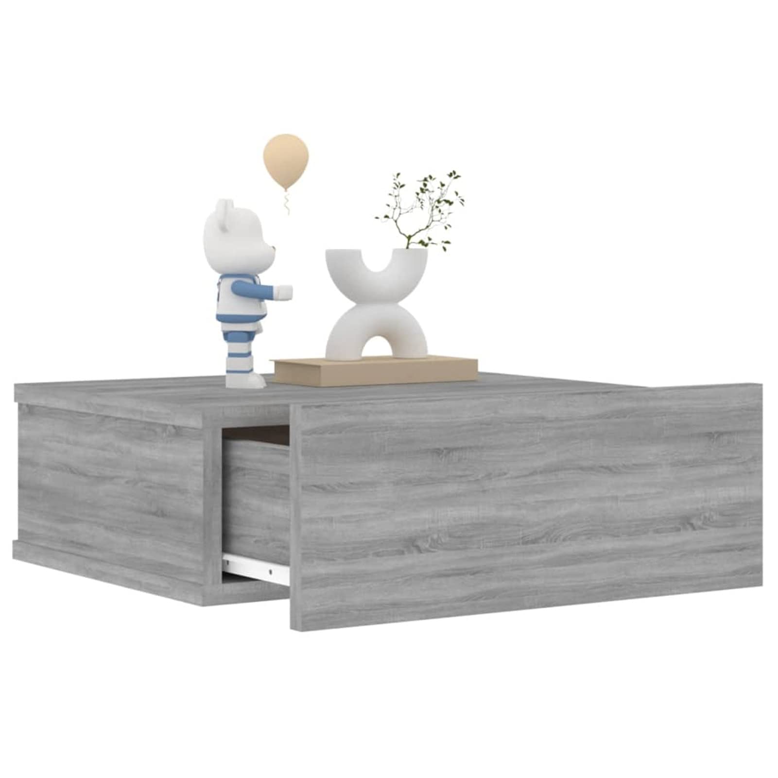 Homgoday Mesitas de noche flotantes Sonoma, color gris, 40 x 30 x 15 cm, madera de ingeniería, mesita de noche flotante, mesita de noche montada en la pared, mueble de almacenamiento para dormitorio