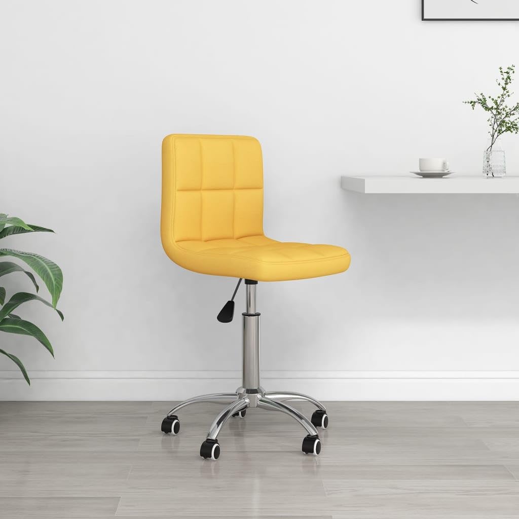 Bürostuhl, drehbar, verstellbar, Senfgelb, mit Gashebemechanismus und 360-Grad-Rollen, mit weichem Stoff bezogen und gepolstert, für ergonomischen Schreibtisch
