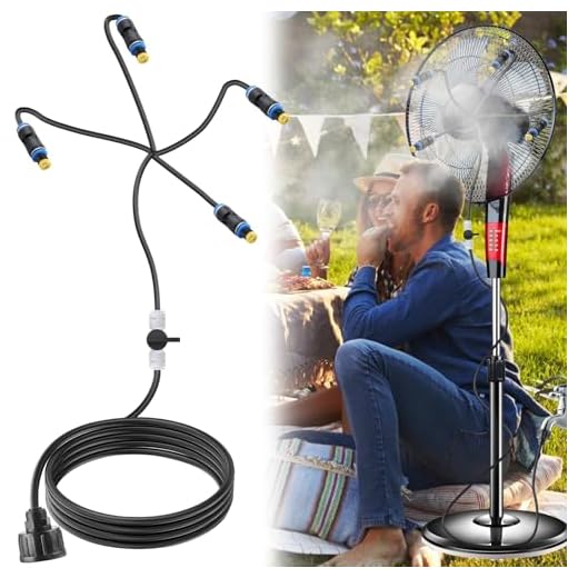 Vaileal Juego De Refrigeración por Nebulización De 6 Piezas para Ventilador: 6 Boquillas Rotativas De Latón, Sistema De Refrigeración, para Terraza, Jardín, Invernadero (Manguera De 6m)