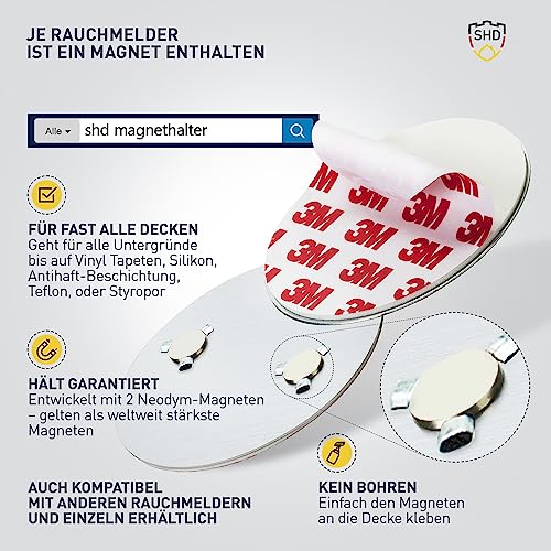 SHD by OneConcept Rauchmelder mit Magnethalterung, 5X Mini-Rauchmelder, Feuermelder mit Batterie,...