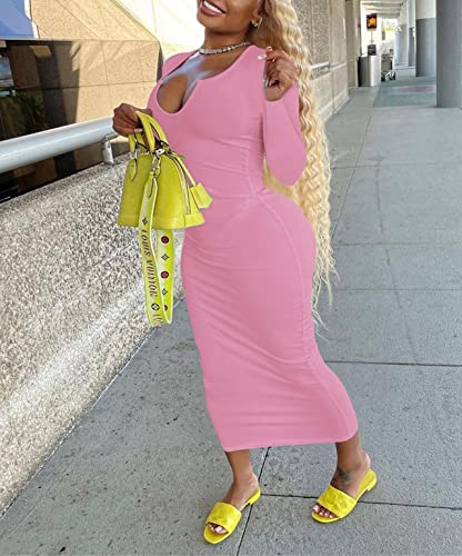 Image of Women Sexy Two Piece Skirt Outfits Long Sleeve /Sleeveless V Neck Bodycon Ribbed Knitted Maxi Club Party Dress