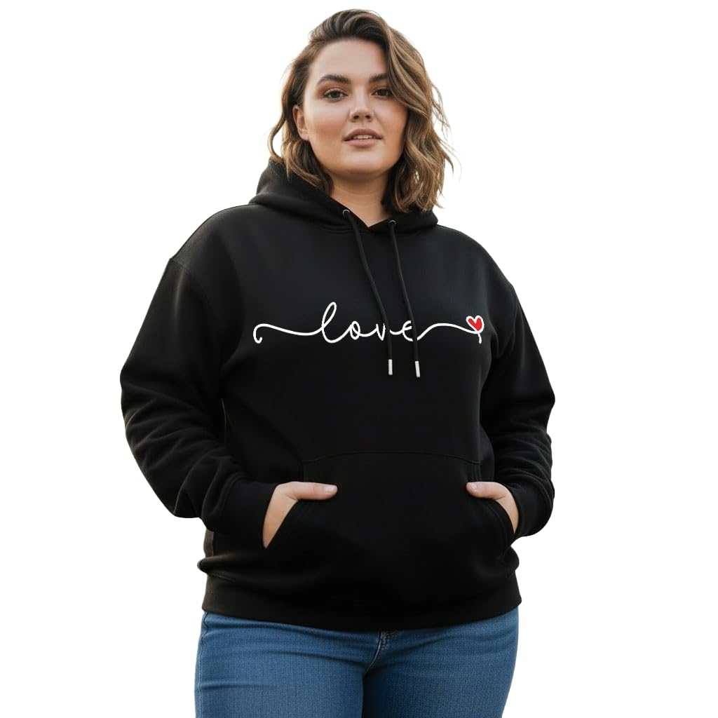 the south store Women's Cotton Fleece Black Full Sleeve Graphic Printed Plus Size Hooded Sweatshirt | 2XL, 3XL, 4XL, 5XL Hoodies for Womens Winter Wear | 772-picture-45