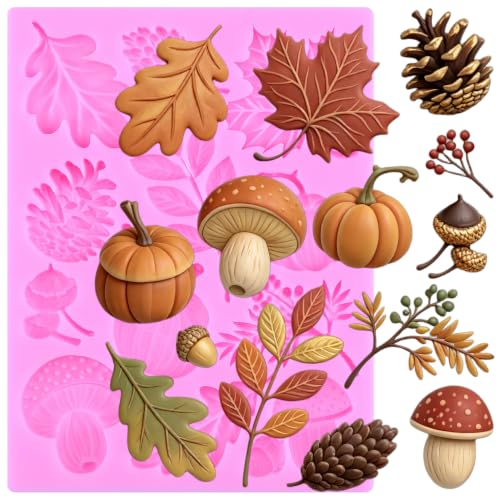 YIHUOMOLDS Autumn Theme Silicone Mold Maple Pumpkin Pine Cone Fondant Mold