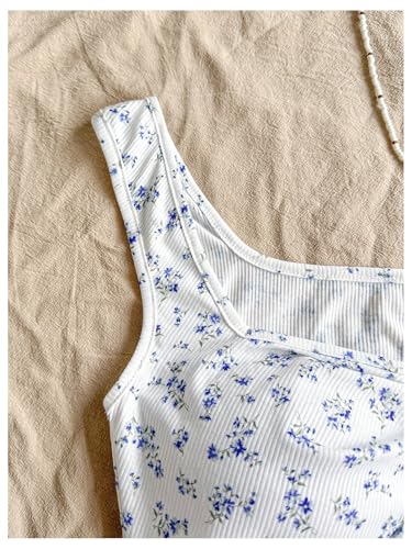 Girl's Ditsy Floral Sleeveless Tank Top Crop Tops Twist Sweetheart Neck Fitted Crop Tops4