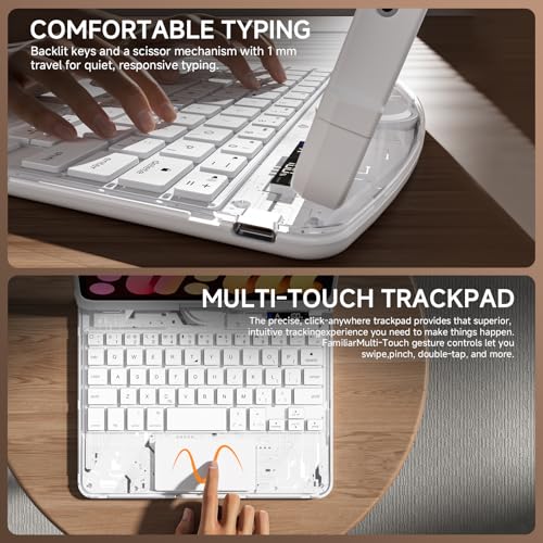 Image of Transparent Case with Keyboard for iPad mini 7 A17 Pro(2024) & Mini 6 (2021) 8.3 inch,7-Color Backlit,Wireless Keyboard, 360Rotating,with trackpad,Pencil Holder,with Shortcuts,White