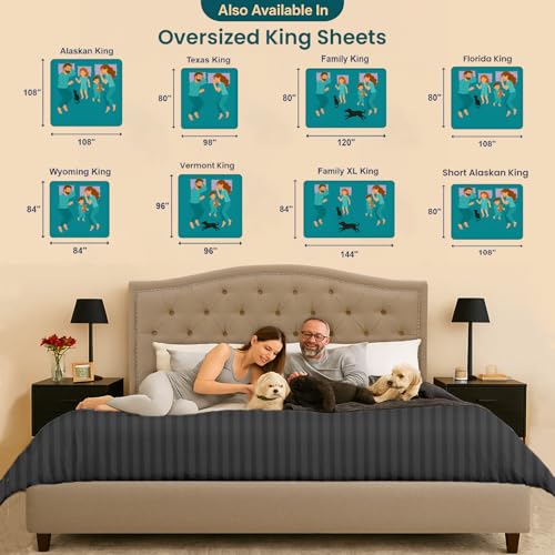 Image of SGI 108 inchx80 inch 4 Pc Florida King Sheet Set 600 TC 12 inch Deep, Dark Gray Stripe