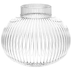 Round Glass Vase, Flower Vases for Bouquet, Ribbed Glass Vases for Flowers, Small Clear Vase for Living Room, Office, Coffee Table, Shelf, Wedding, 6 Inches