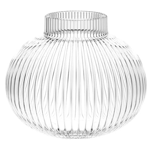 YANWE1 Round Glass Vase, Flower Vases for Bouquet, Ribbed Glass Vases for Flowers, Small Clear Vase for Living Room, Office, Coffee Table, Shelf, Wedding, 6 Inches
