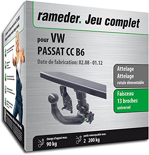 Attelage rotule démontable + Faisceau 13 Broches Compatible avec VW Passat CC B6 (163054-07375-1-FR)