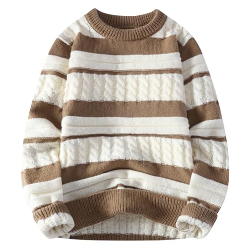 Cambkatl Men's Color Block Crewneck Sweater - Cable Knit Loose Casual Long Sleeve Pullover Sweaters Jumper Tops