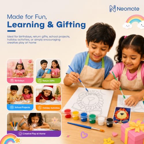 Image of Neomate Canvas Painting Kit for Kids | DIY Painting Set with 1 Printed Canvas, 6 Acrylic Paint Pots & Brush | Art and Craft Kit, Paint Kit for Kids, Birthday Gift, Return Gift, Creative Activity Set