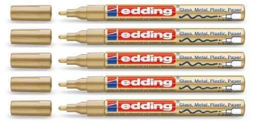  Edging Glanzlack-Marker - Metallic Gold - 5er Pack - 2 mm Rundspitze - Wasserfest - Lackartig deckende Tinte
| Edging G